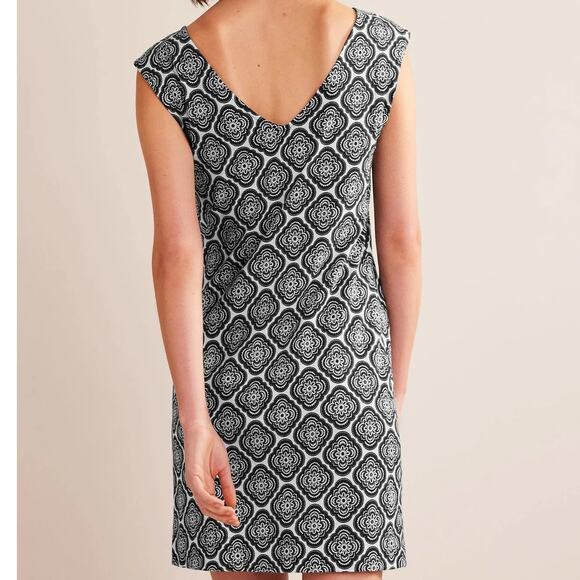 Boden Sleeveless Jersey Cotton Black White Shift V-Back Dress Womens 8R - Picture 6 of 9